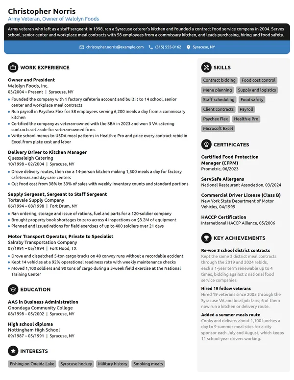 Veteran Business Owner resume example