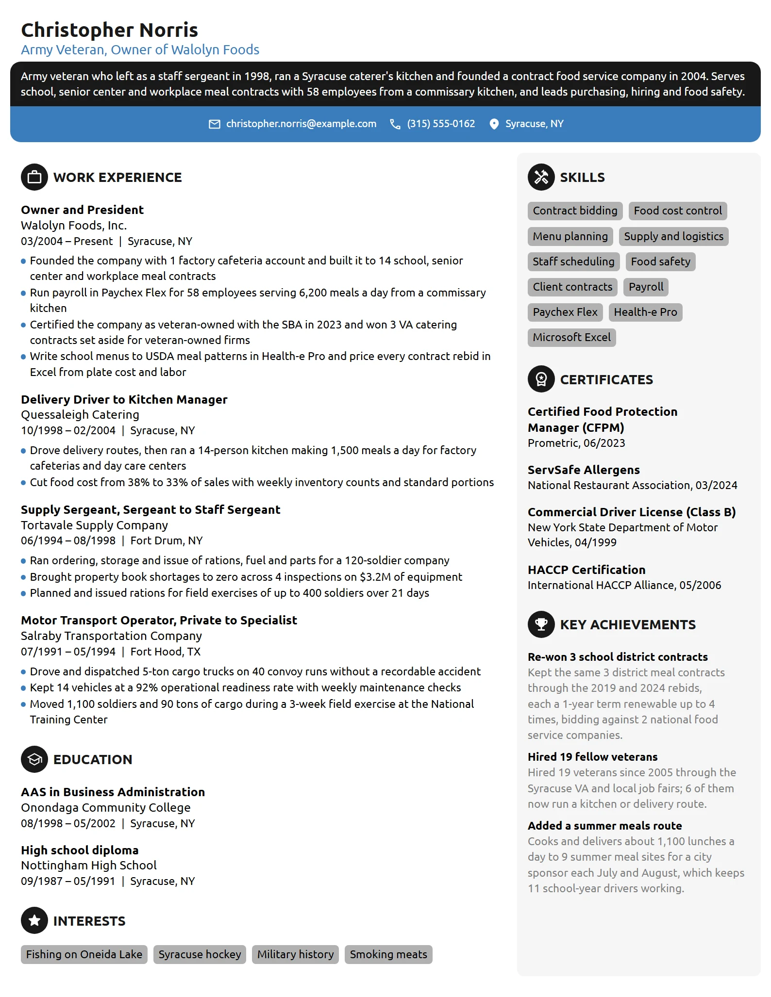 Veteran Business Owner resume example