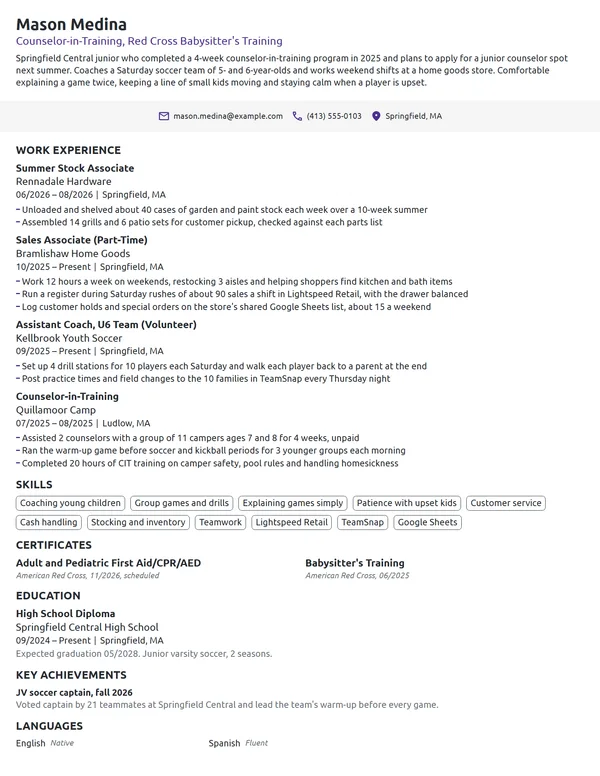 Counselor-in-Training resume example