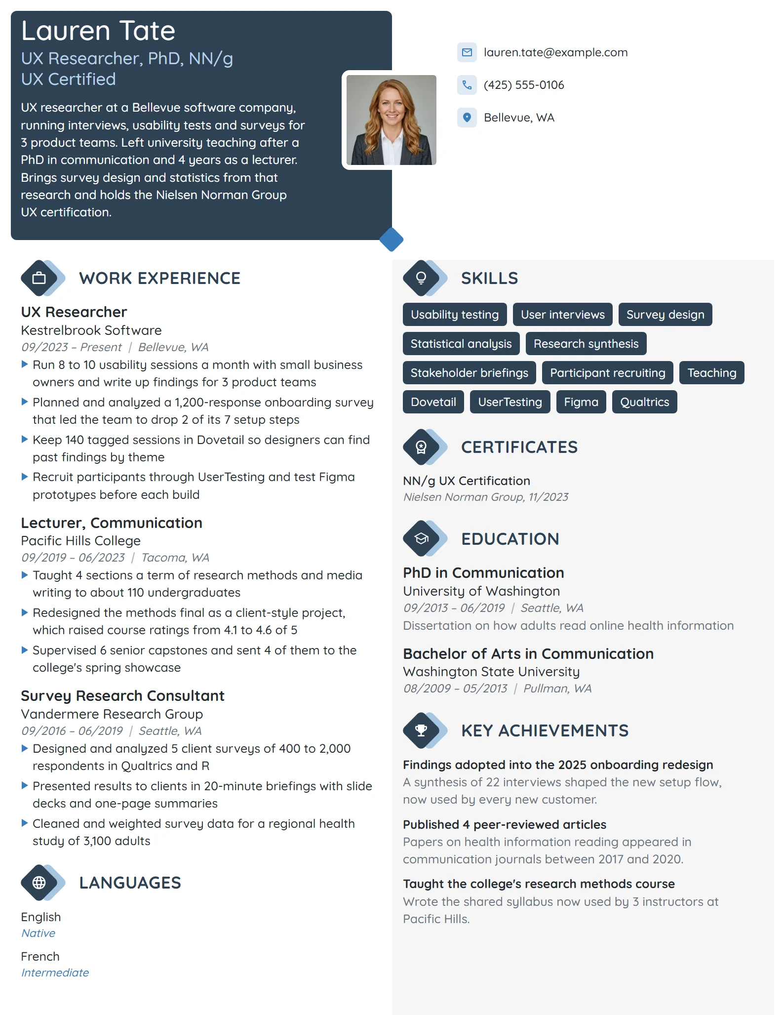 Career Change from Academia resume example