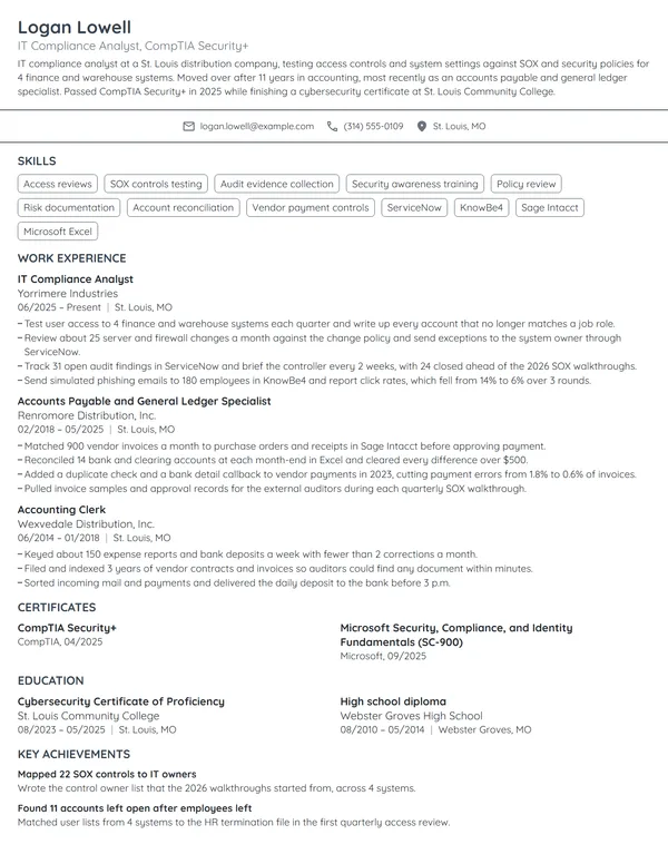 Career Change from Accounting resume example