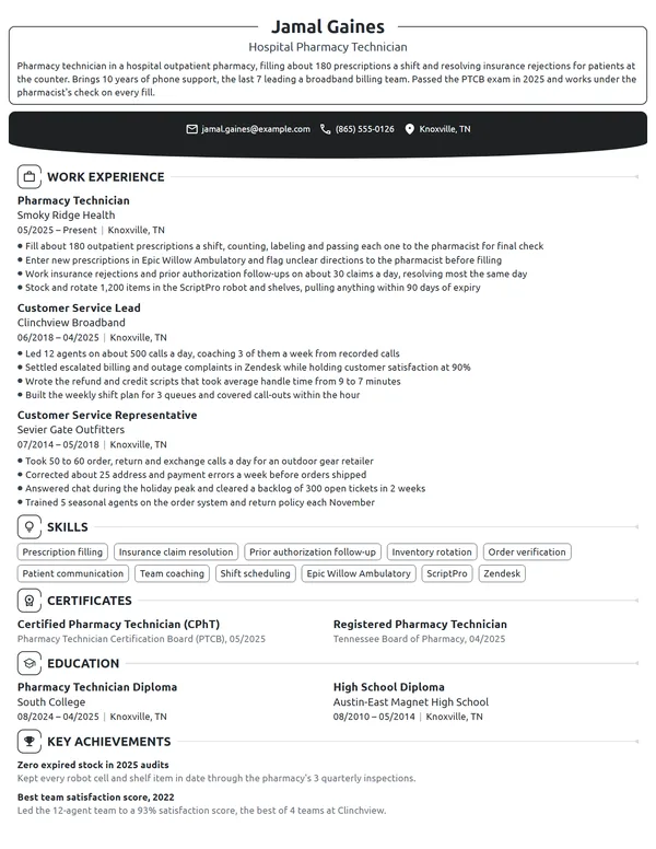 Career Change from Customer Service resume example
