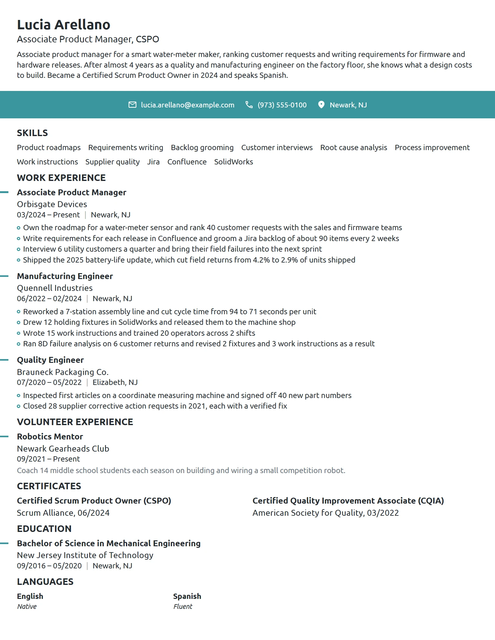 Career Change from Engineering resume example