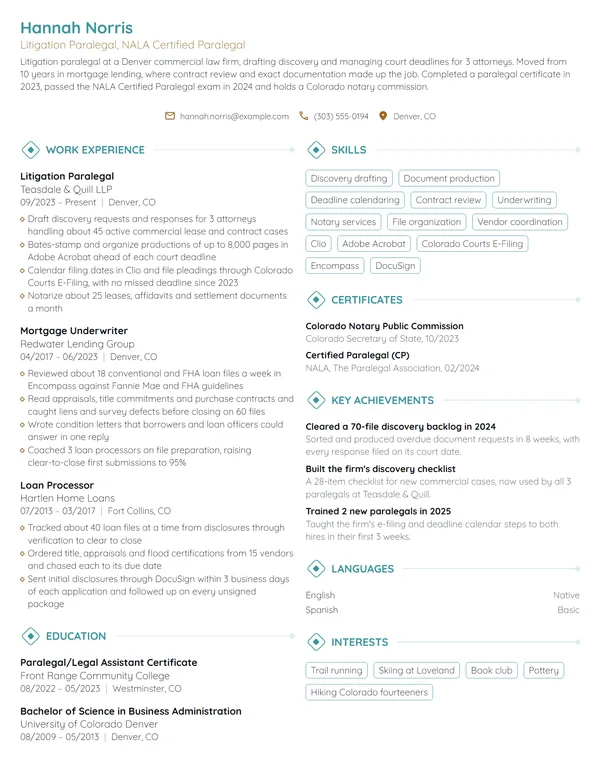 Career Change from Finance resume example