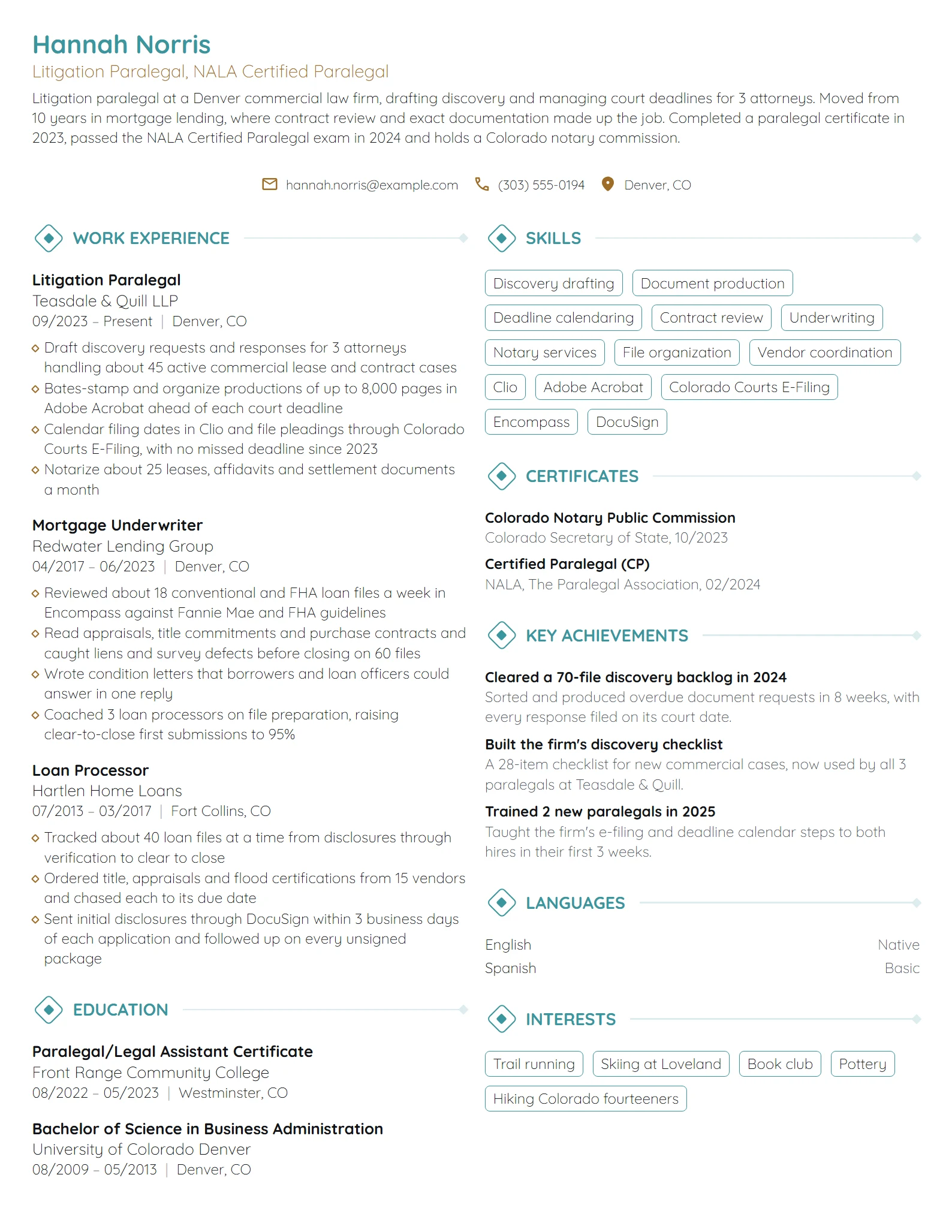 Career Change from Finance resume example