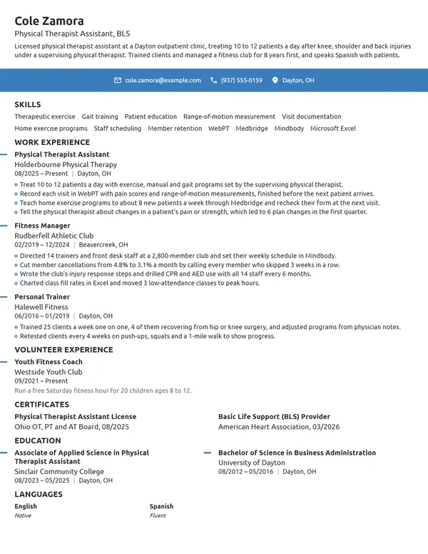 Career Change from Fitness resume example