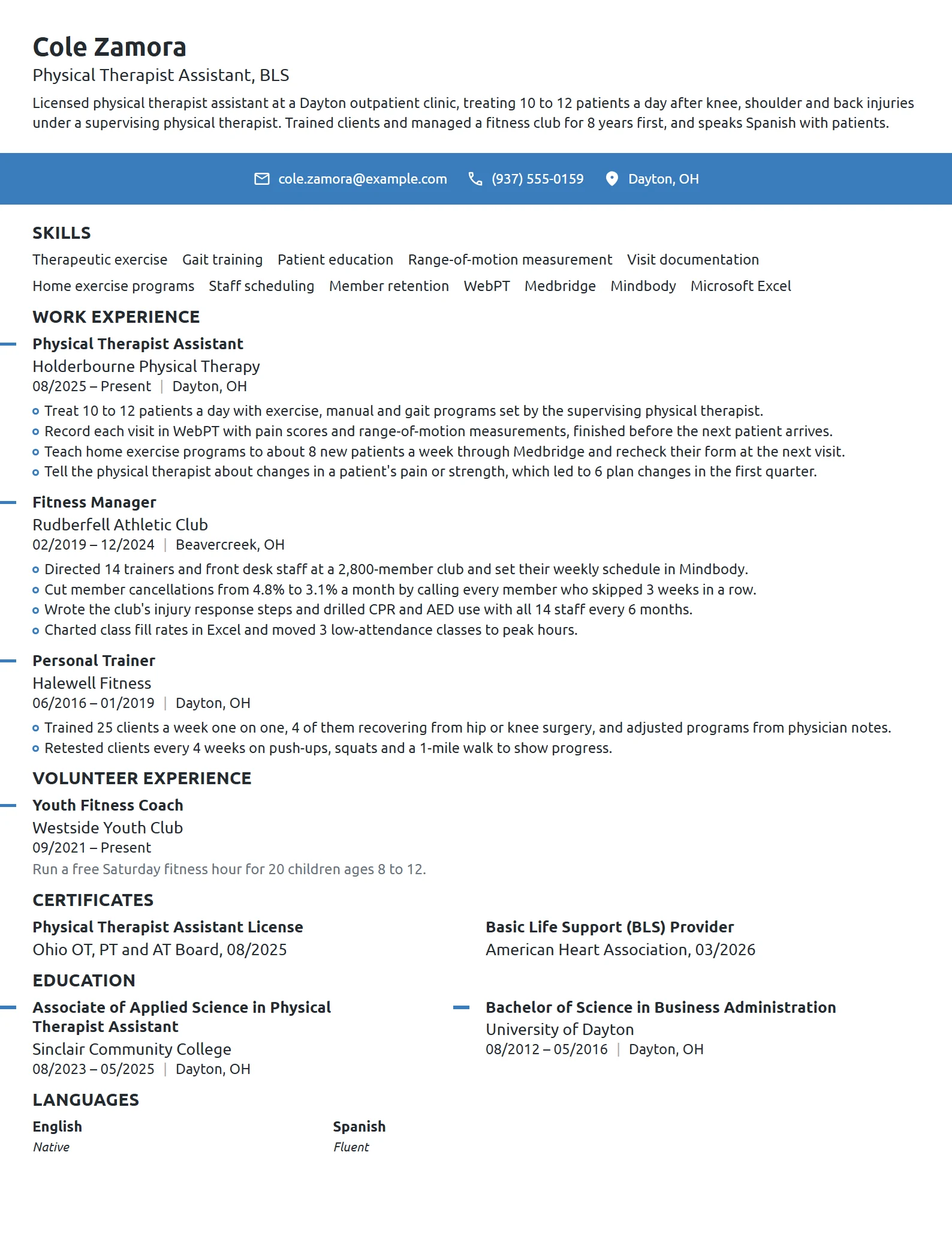 Career Change from Fitness resume example