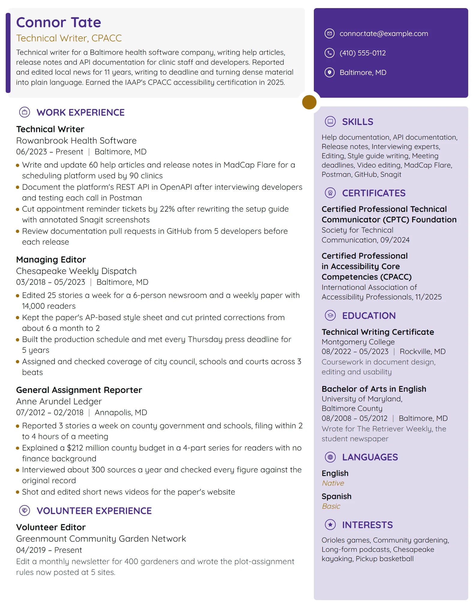 Career Change from Journalism resume example