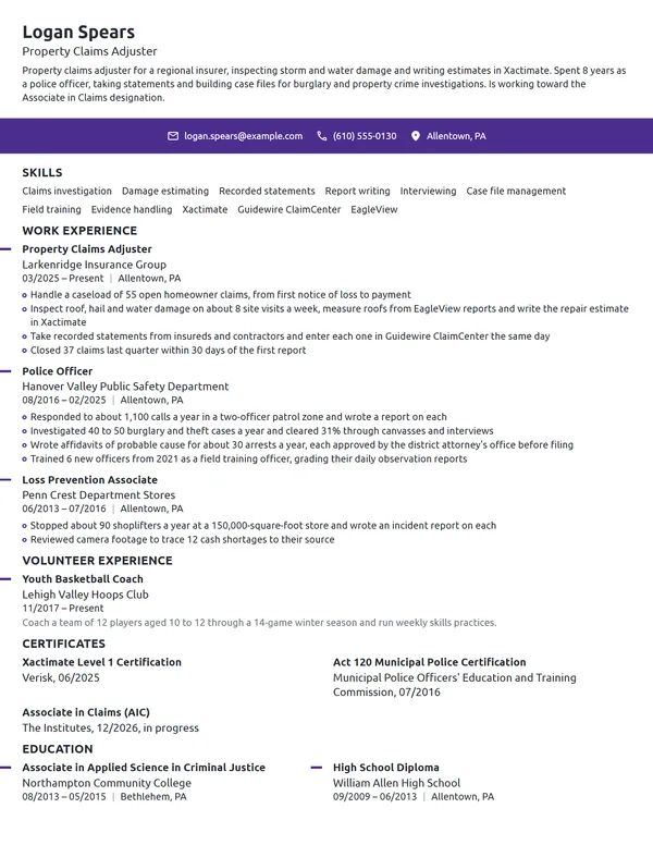 Career Change from Law Enforcement resume example