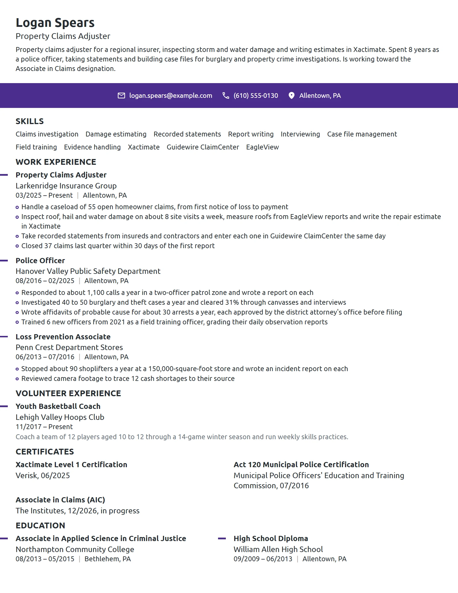 Career Change from Law Enforcement resume example