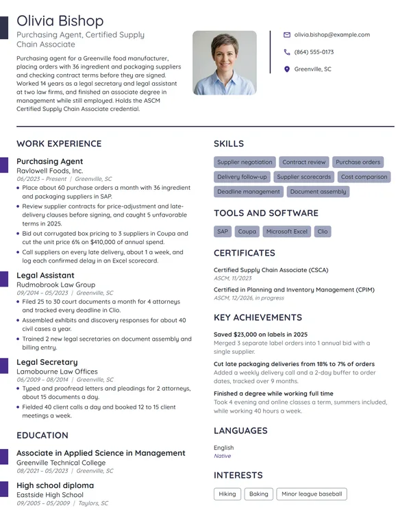 Career Change from Law resume example