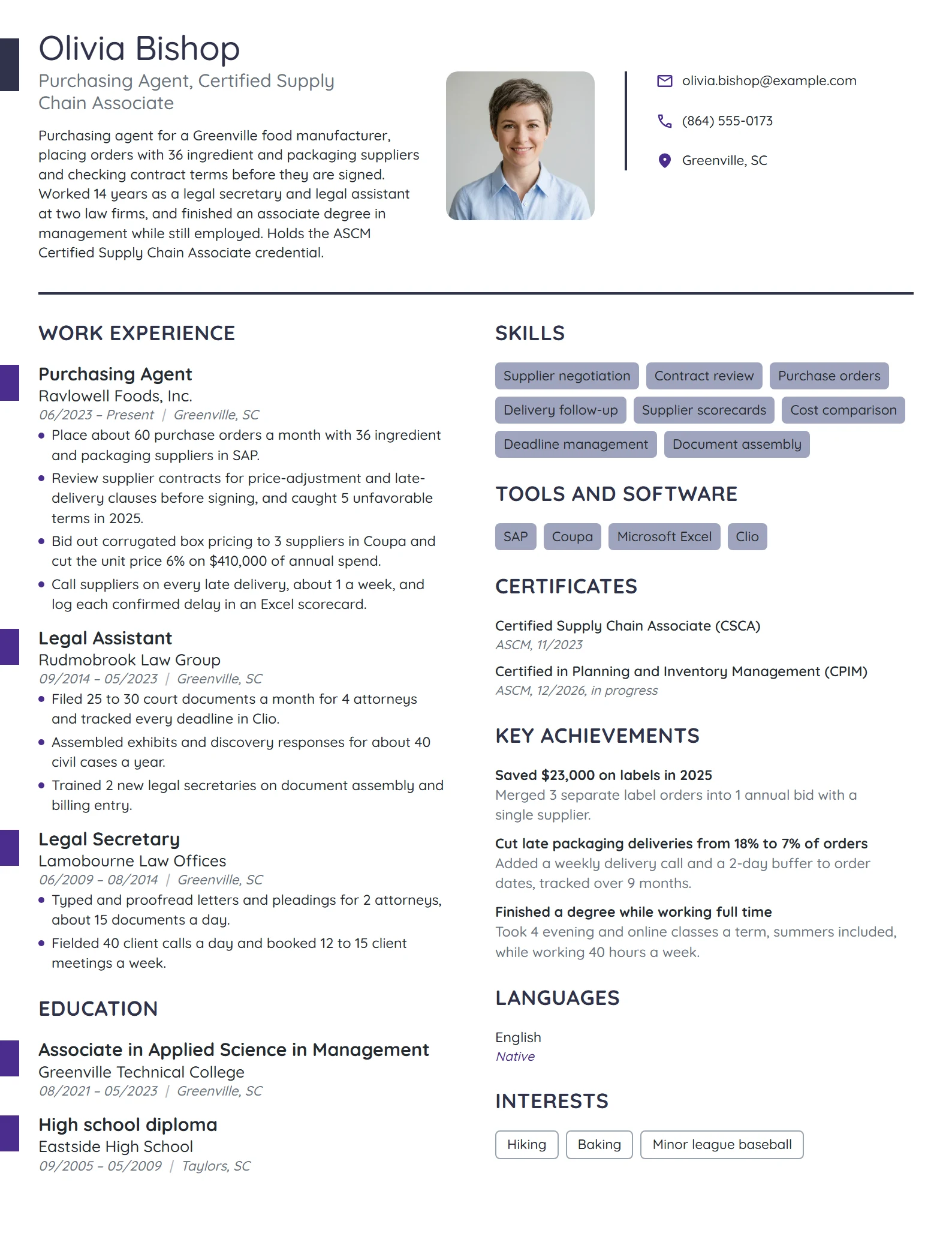 Career Change from Law resume example