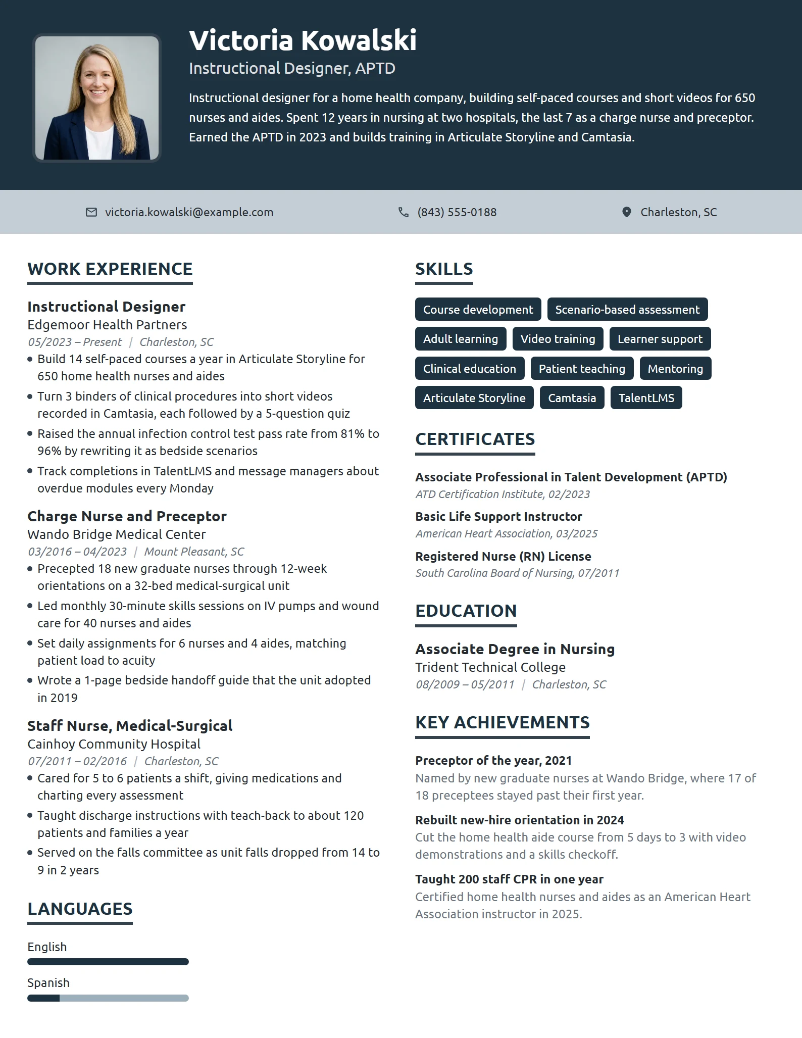 Career Change from Nursing resume example