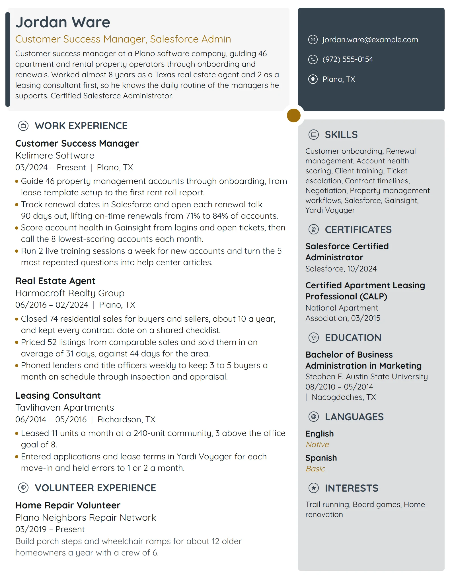 Career Change from Real Estate resume example