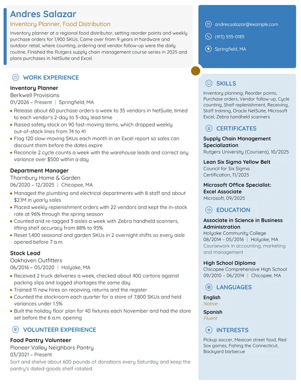Career Change from Retail resume example