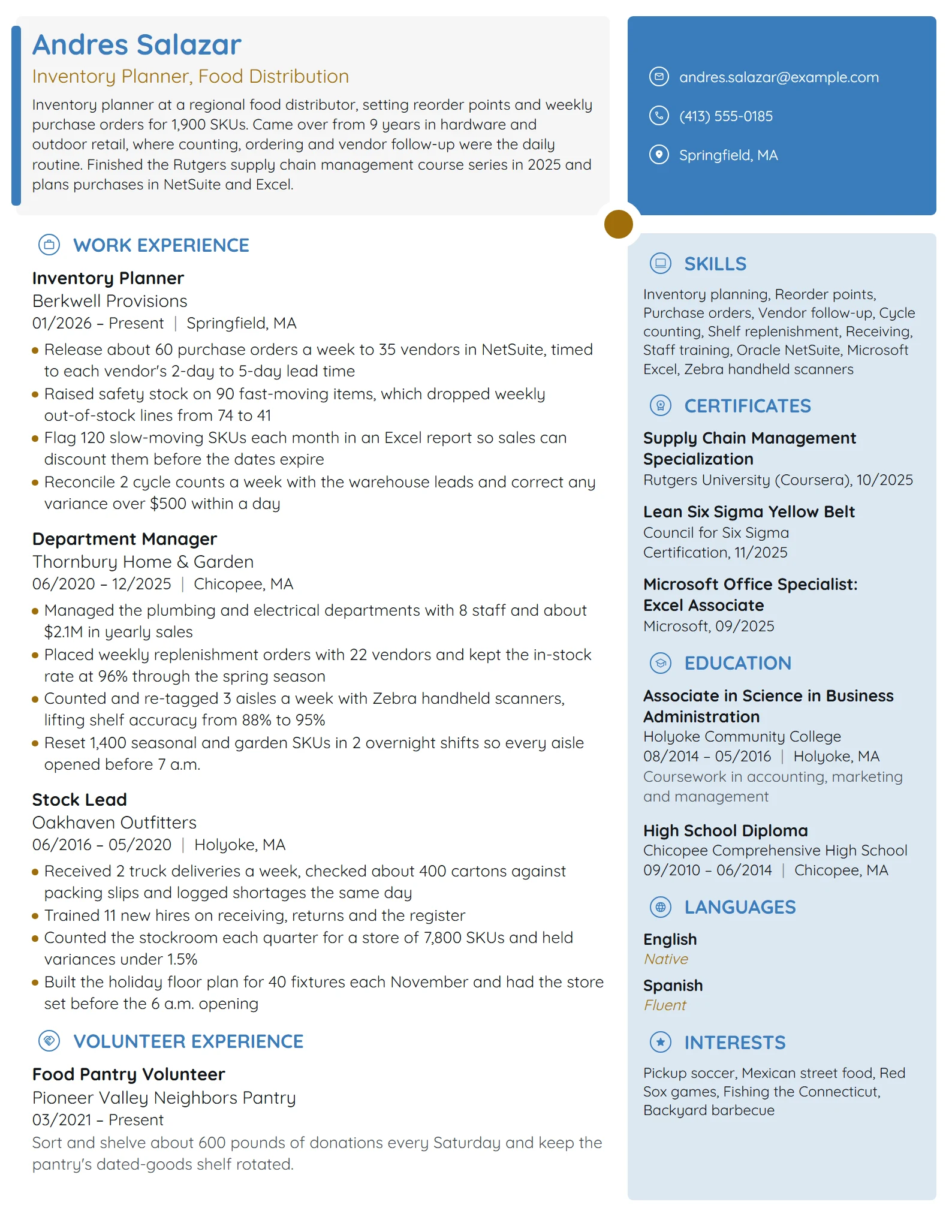 Career Change from Retail resume example