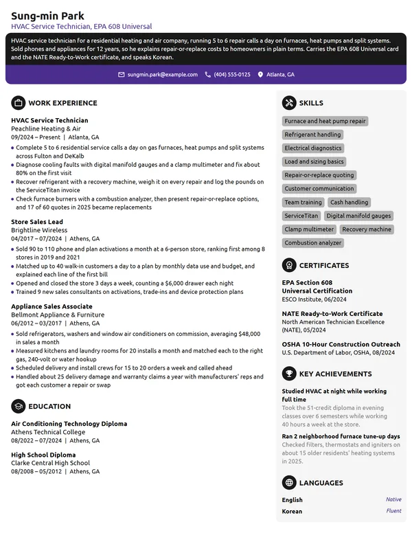 Career Change from Sales resume example