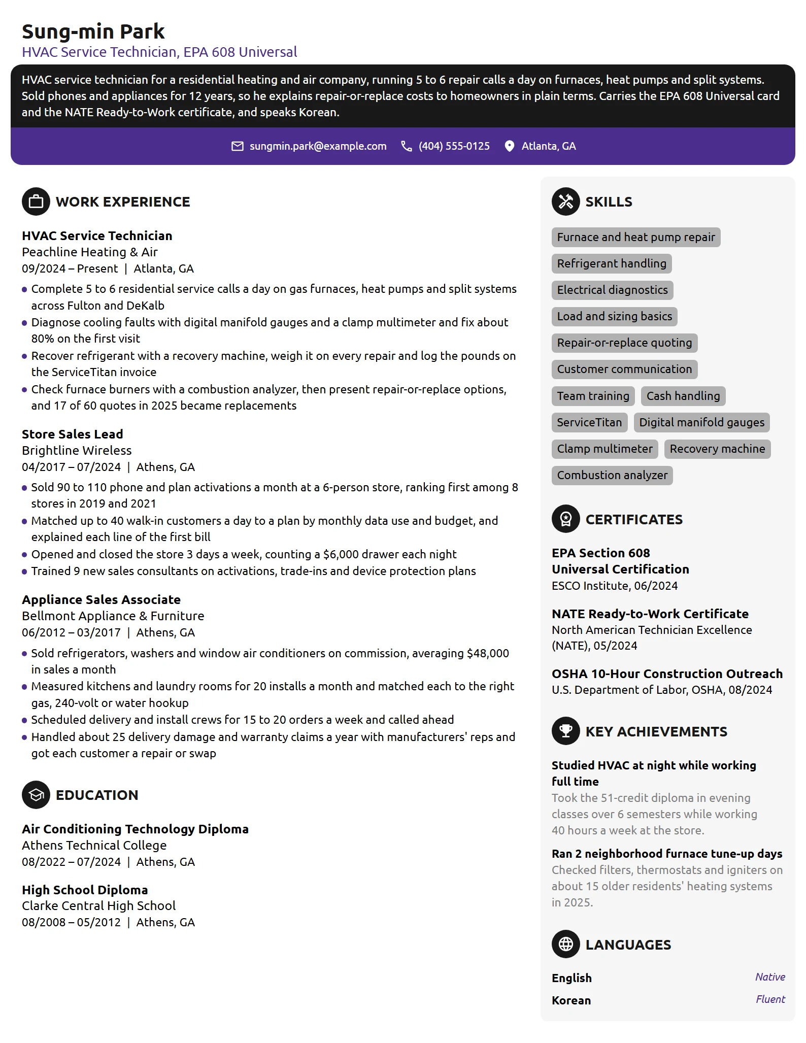 Career Change from Sales resume example
