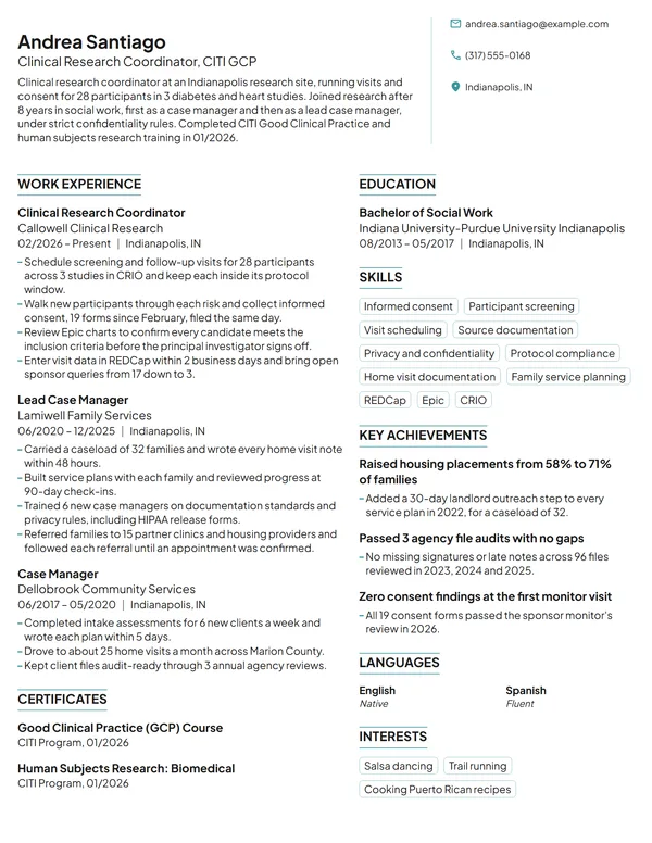 Career Change from Social Work resume example