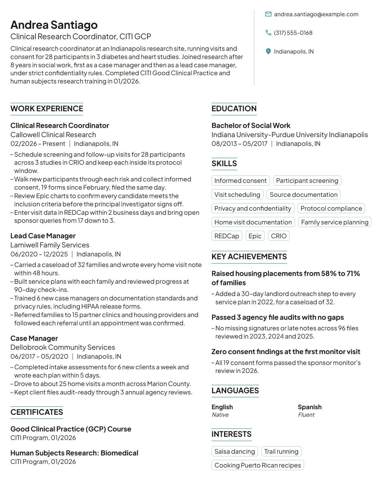 Career Change from Social Work resume example