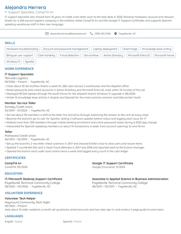 Career Change into Tech resume example