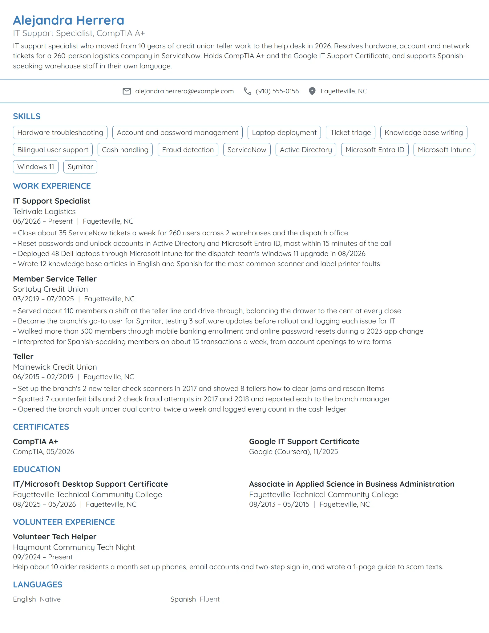 Career Change into Tech resume example