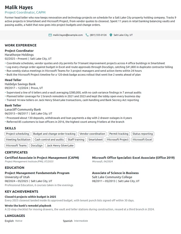Career Change resume example