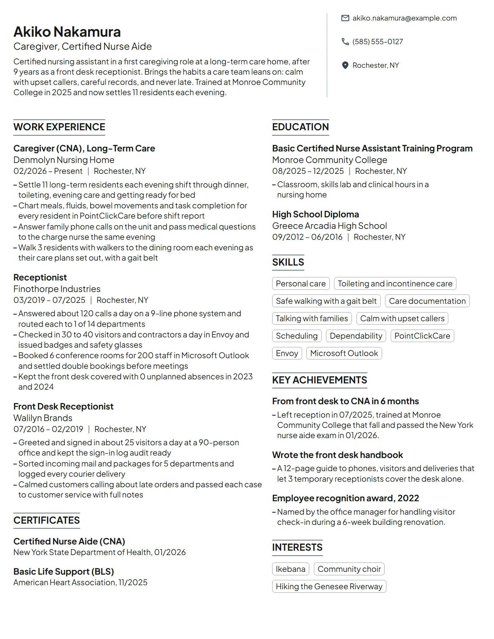 Career Change Caregiver resume example