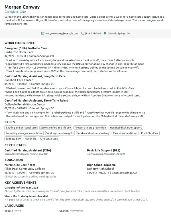 Caregiver resume example