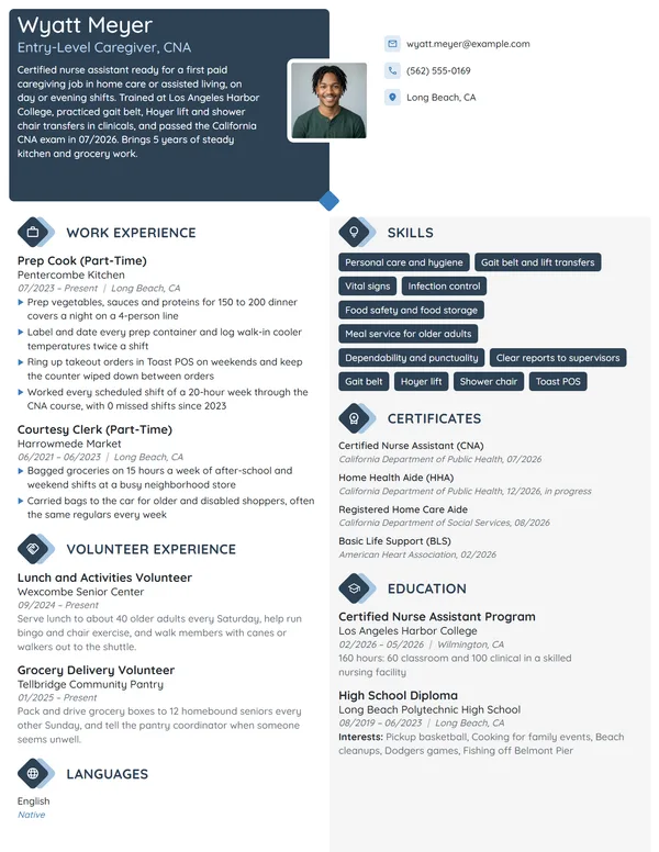 Caregiver with No Experience resume example