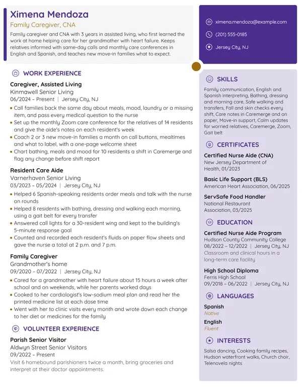 Family Caregiver resume example