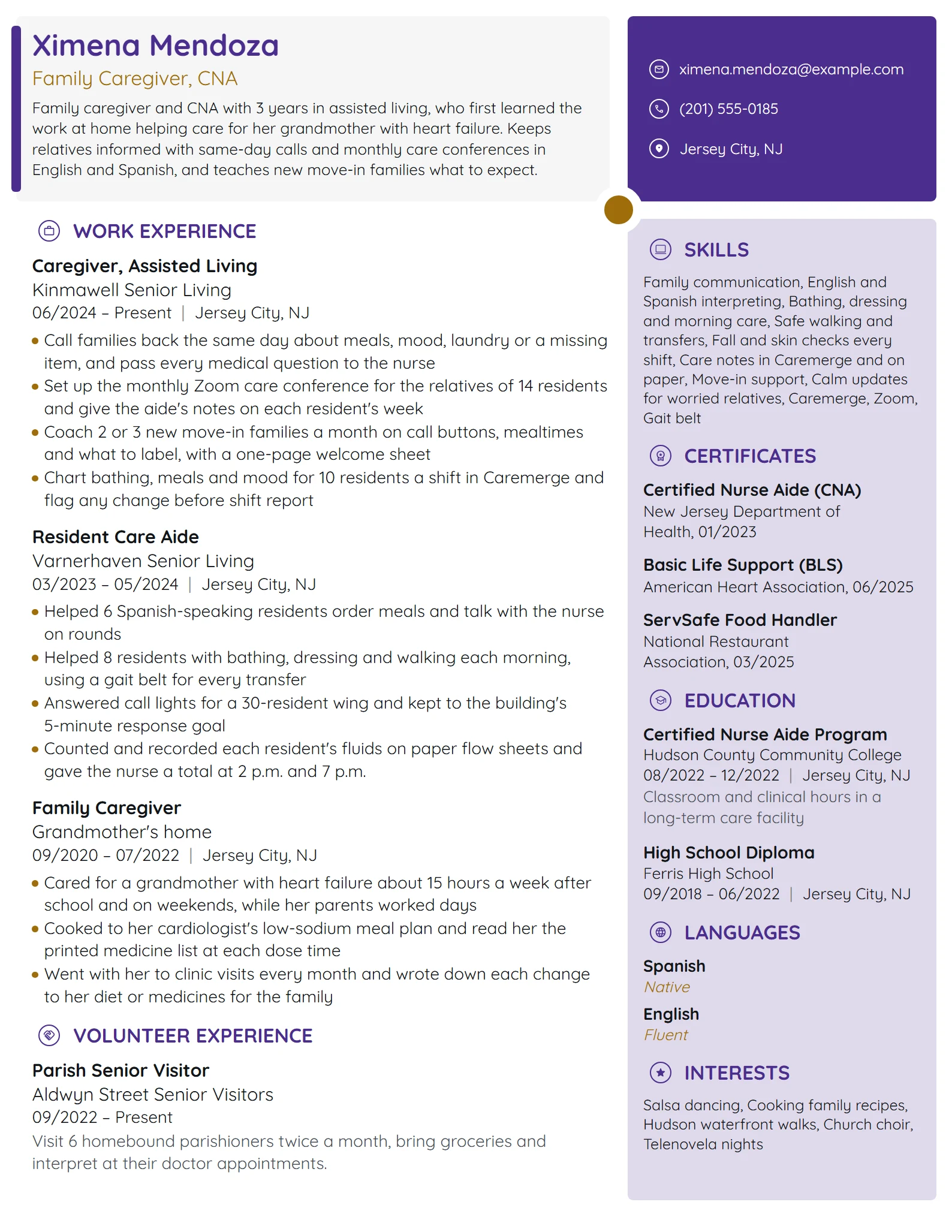Family Caregiver resume example