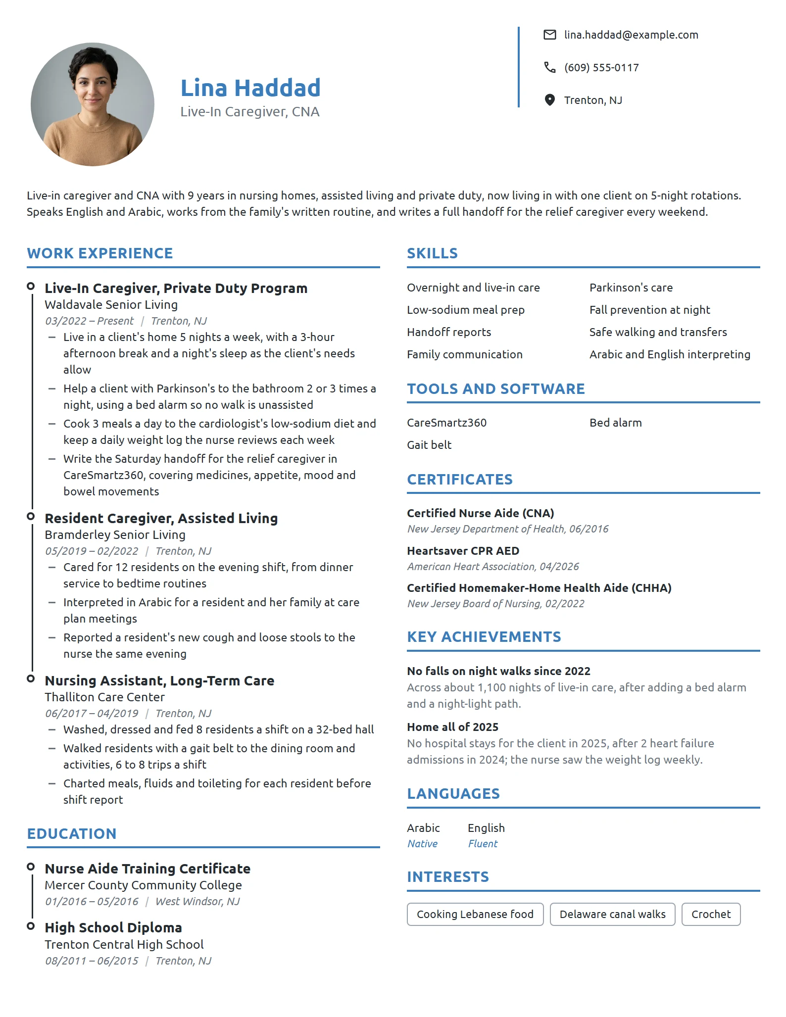 Live-In Caregiver resume example