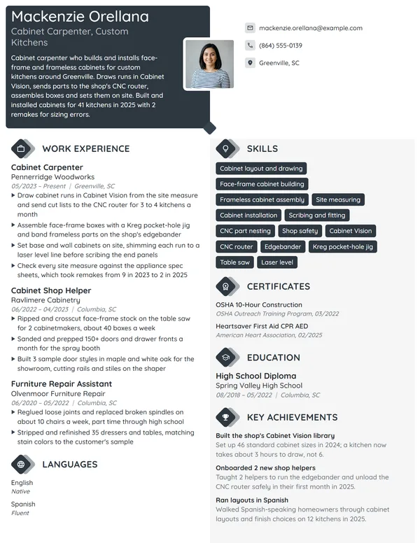 Cabinet Carpenter resume example