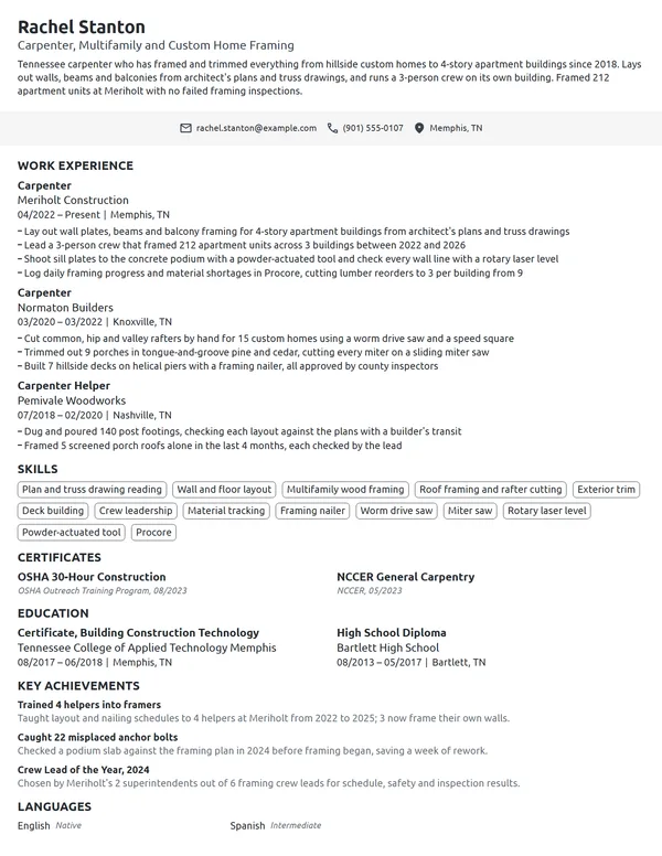 Carpenter resume example