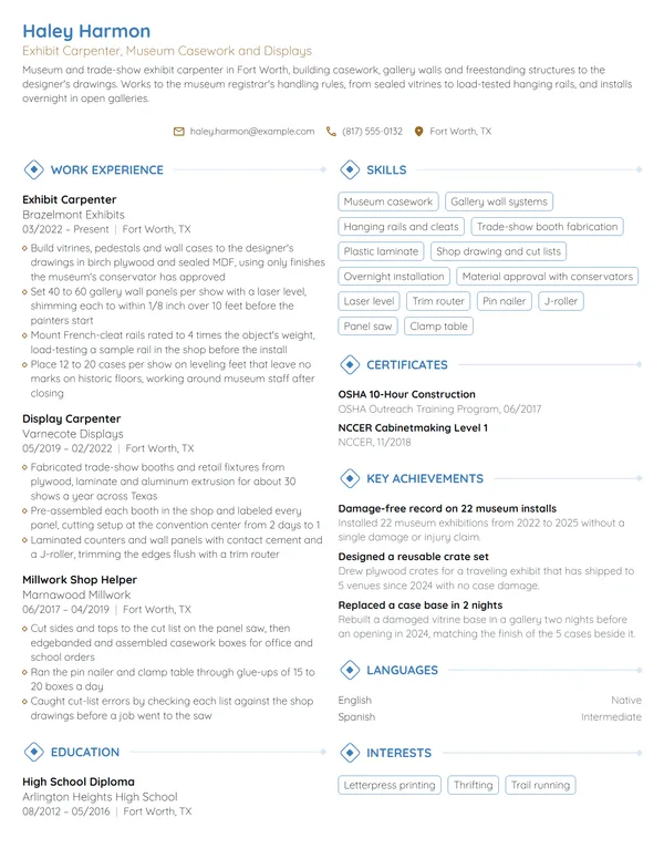 Exhibit Carpenter resume example