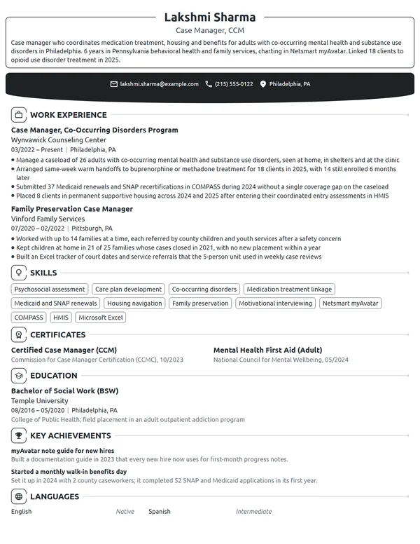 Case Manager resume example