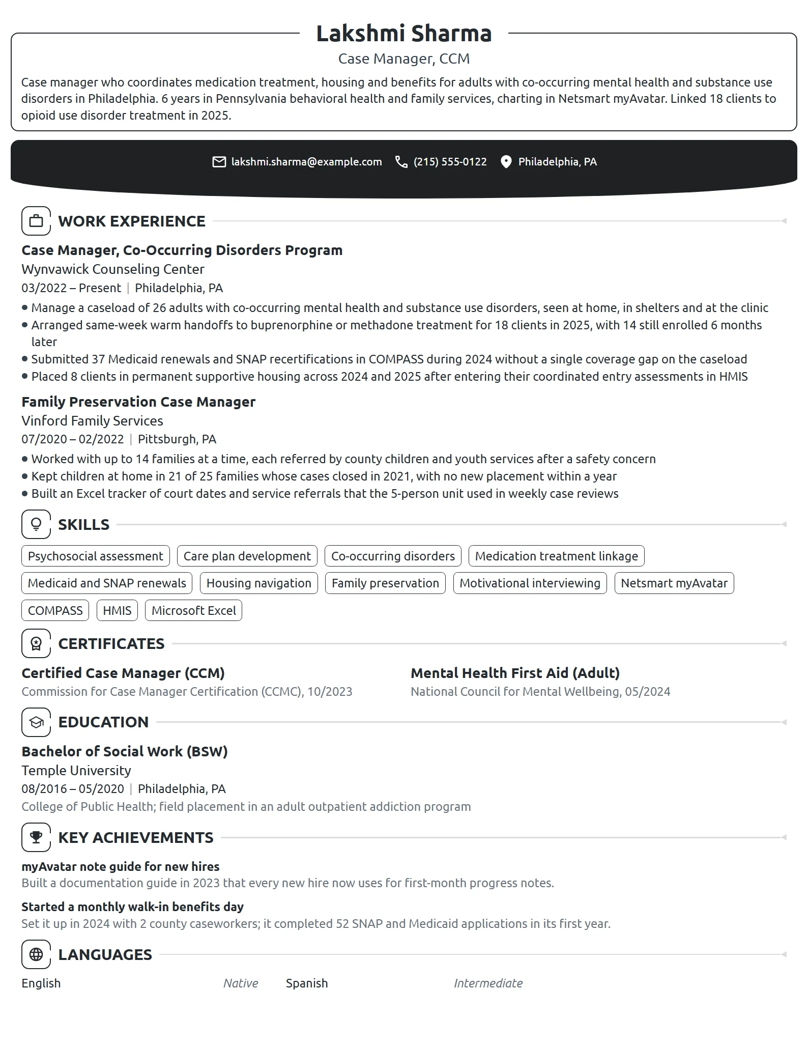 Case Manager resume example