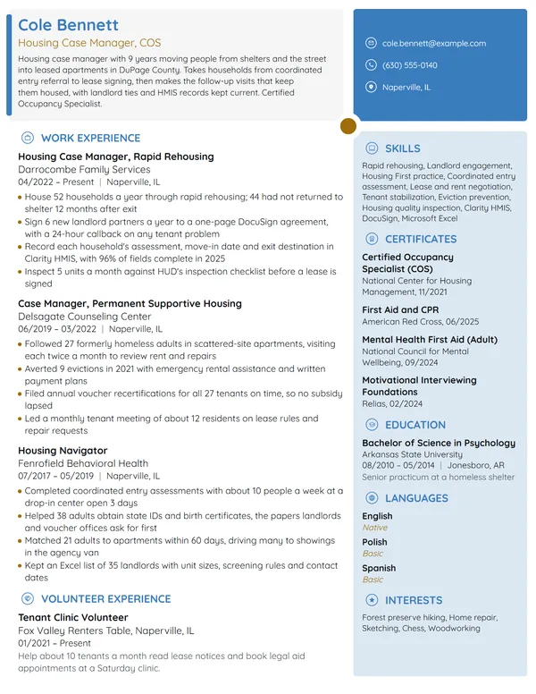 Housing Case Manager resume example