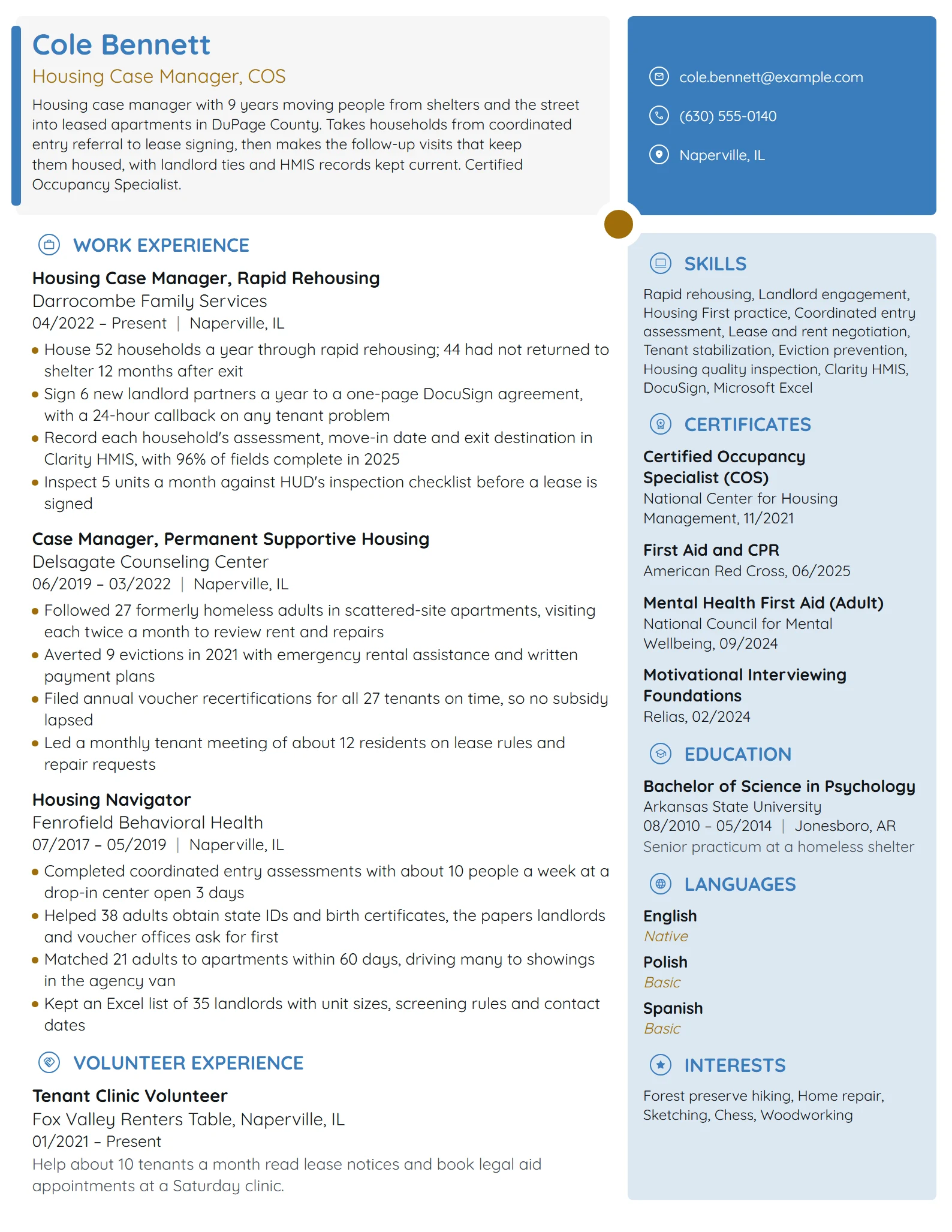 Housing Case Manager resume example