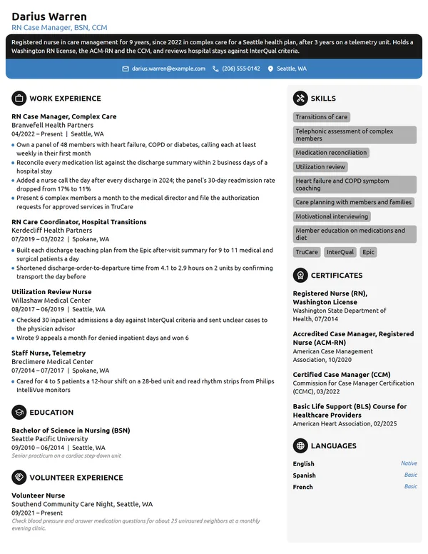 RN Case Manager resume example