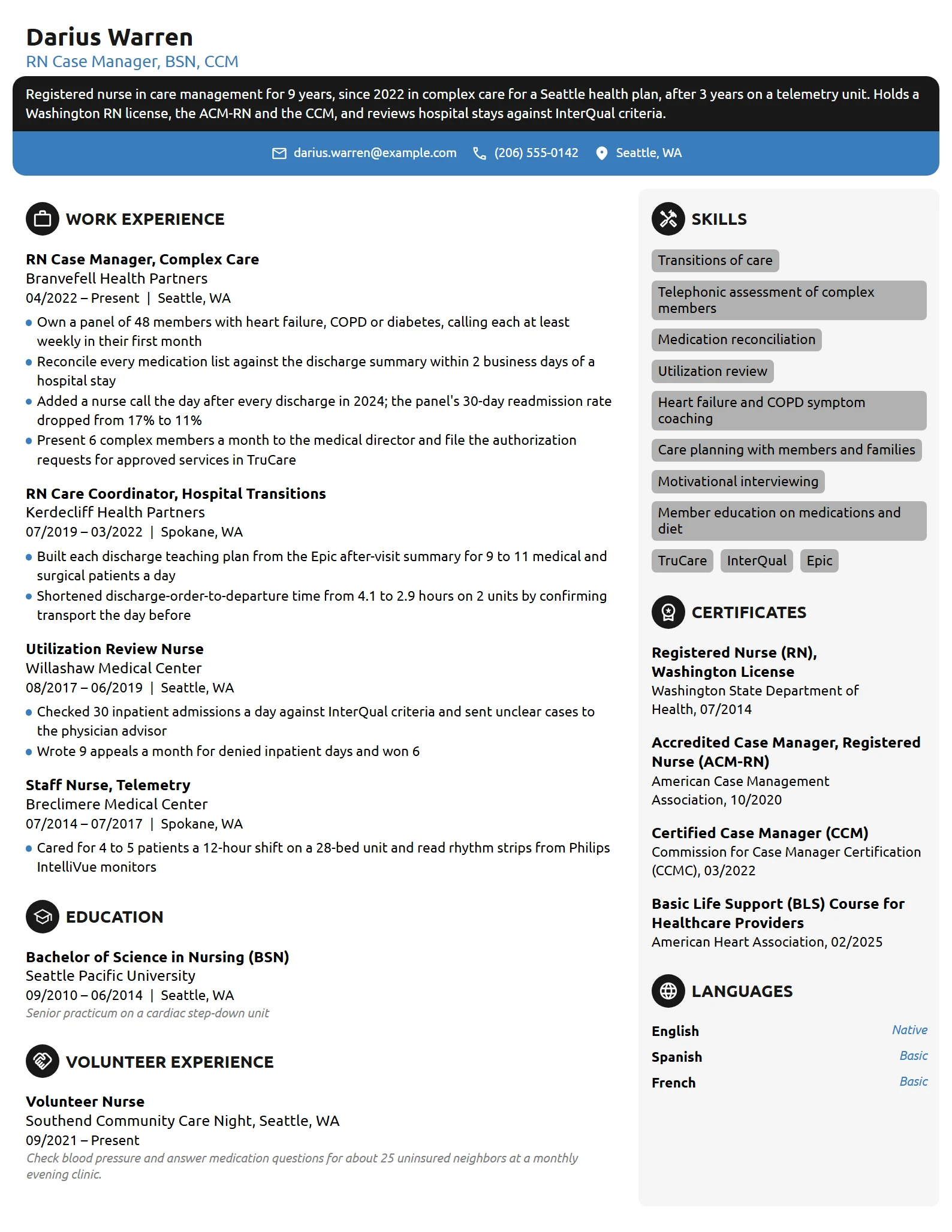 RN Case Manager resume example