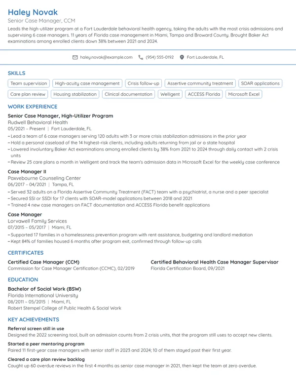 Senior Case Manager resume example