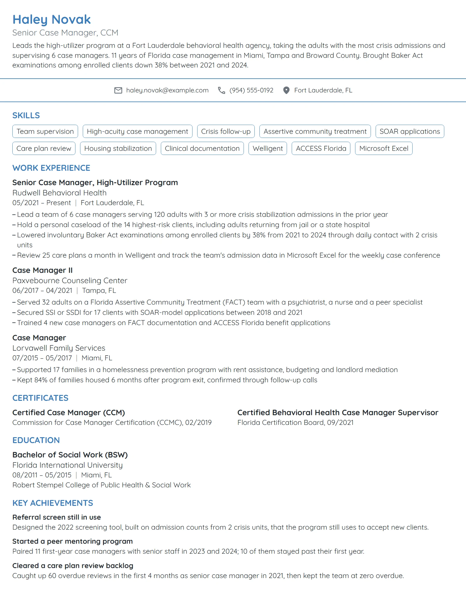 Senior Case Manager resume example