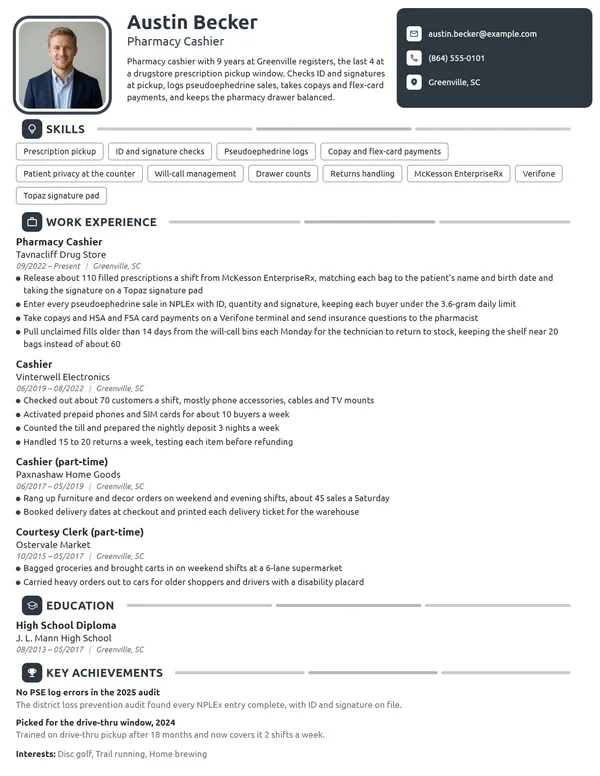 Pharmacy Cashier resume example