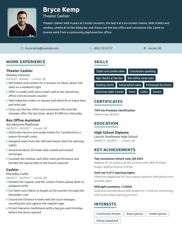 Theater Cashier resume example