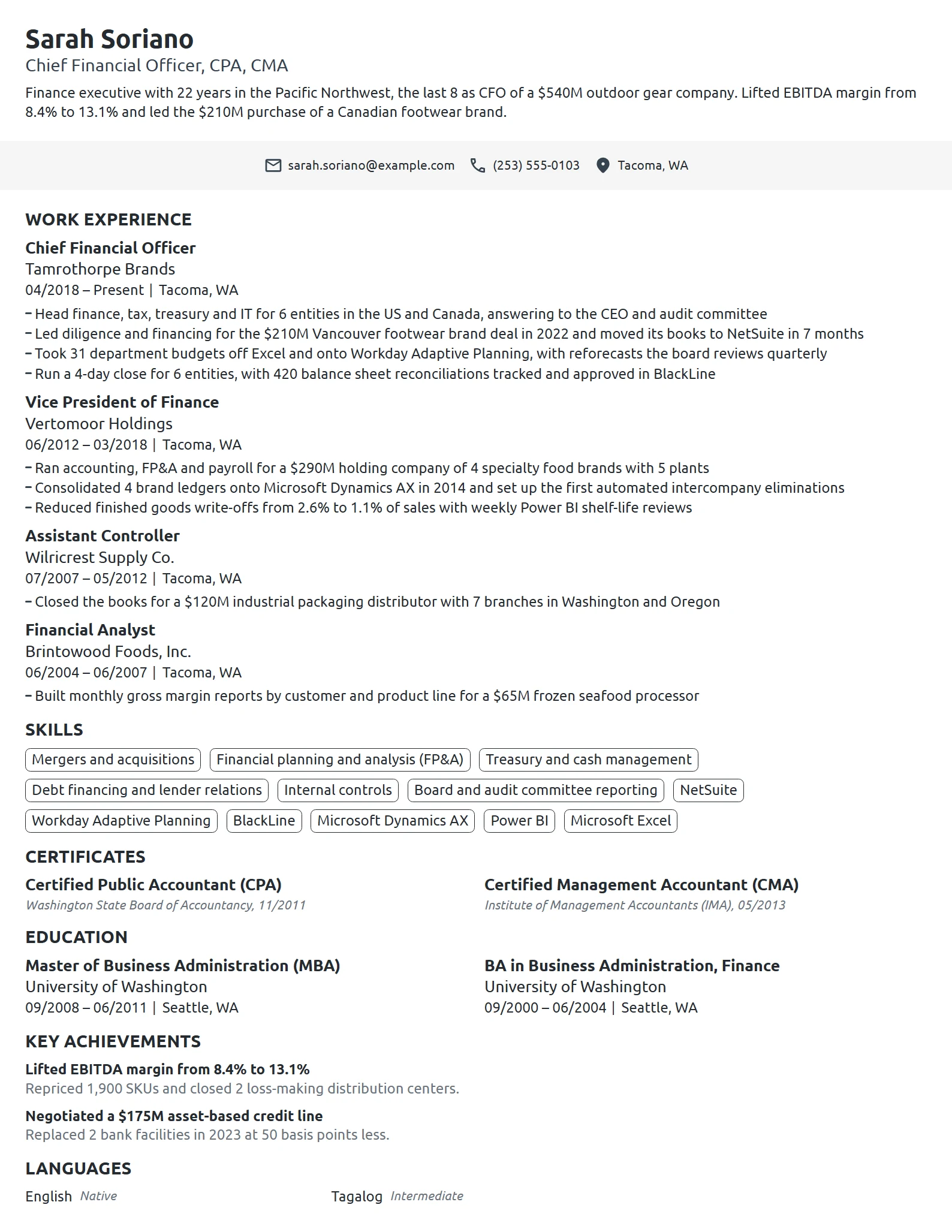 CFO resume example
