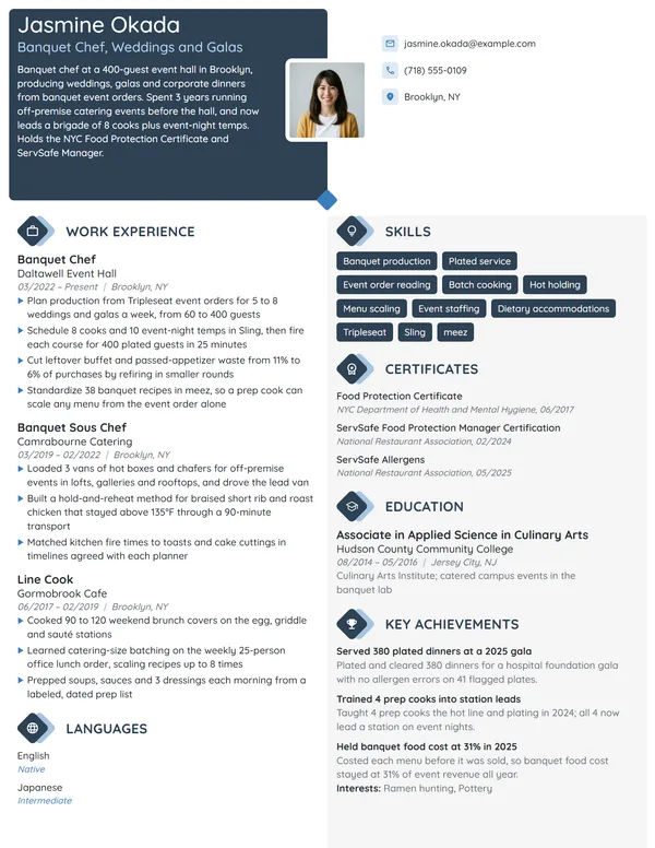 Banquet Chef resume example