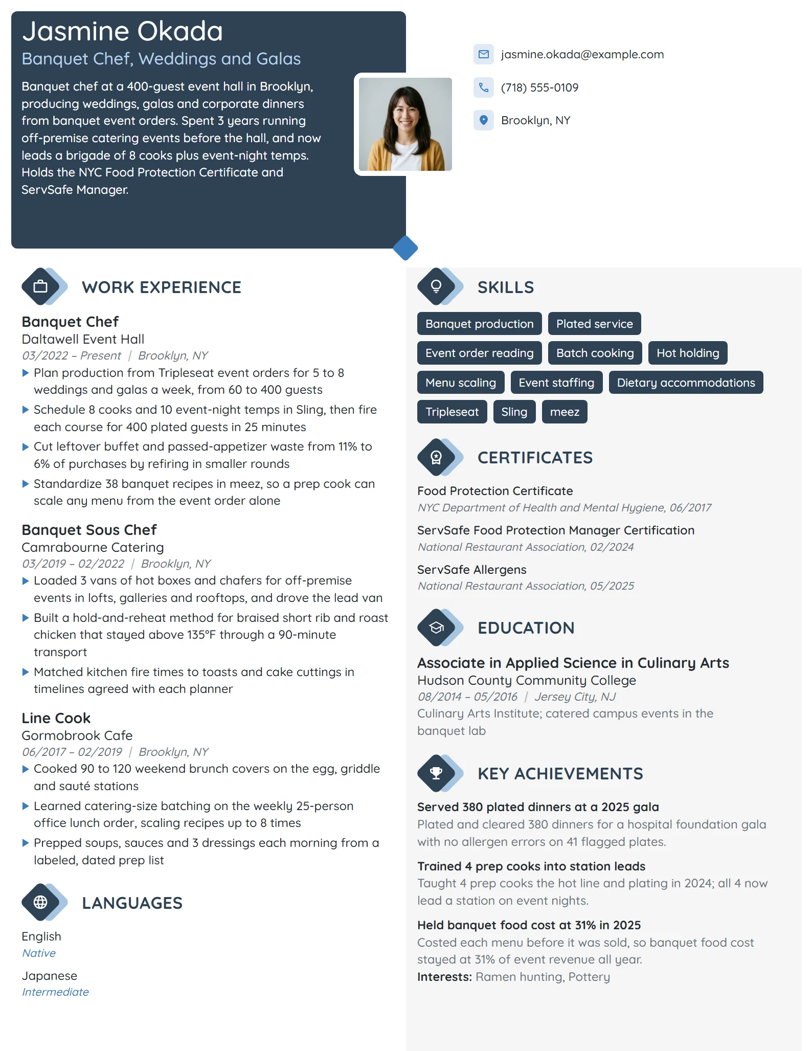 Banquet Chef resume example