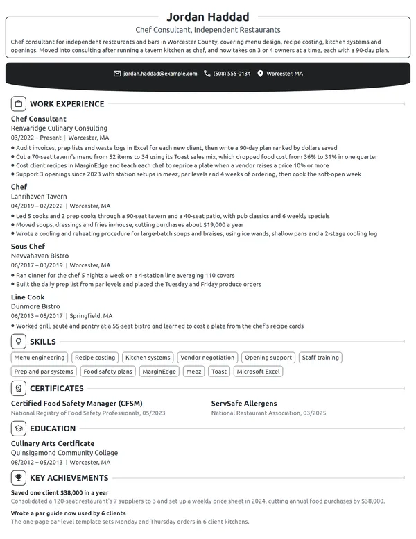 Chef Consultant resume example